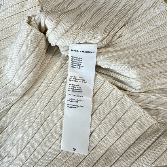 NEW GOOD AMERICAN Women’s Ribbed-Knit Polo Sweater in Ecru Sz 00/0 - Picture 9 of 13